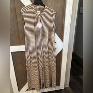 Umgee Brown & White Striped Wide Leg Jumpsuit Sz Large
